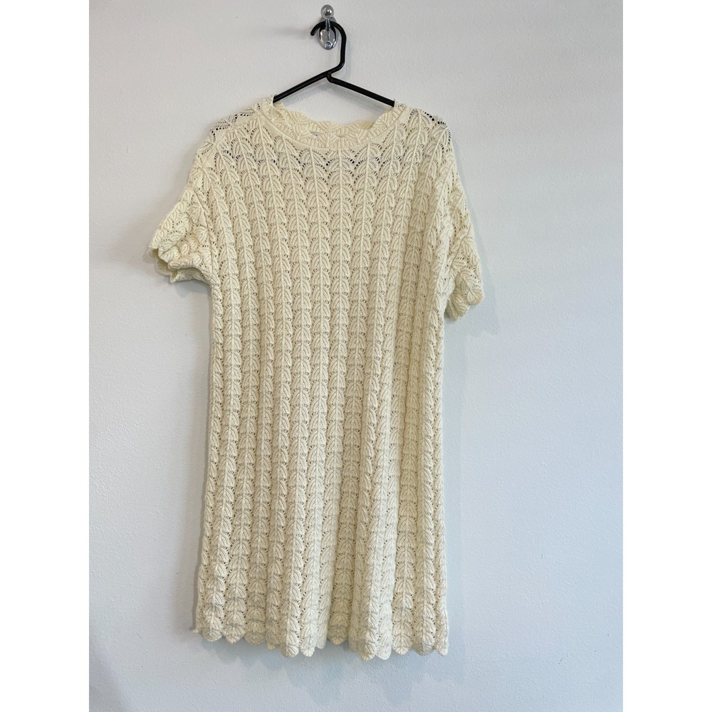 A New Day Dress Women M Cream Crochet Mini Sweater Boho Shift Knee Length